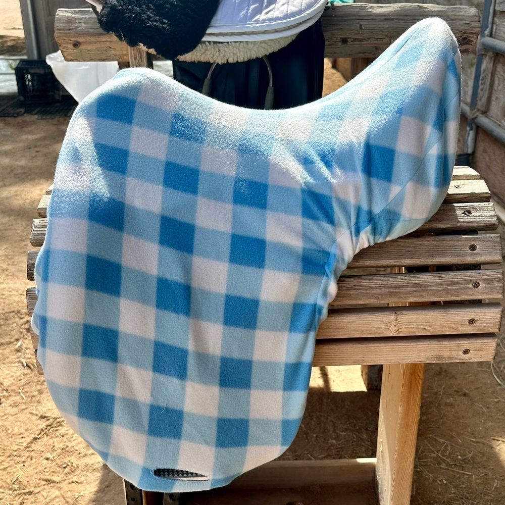 Spring blue gingham saddle cover